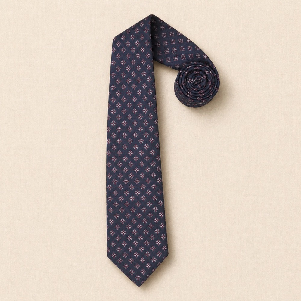 Givenchy Monsieur Silk Necktie Floral Medallion Navy Pink‎ Italian Vintage OS